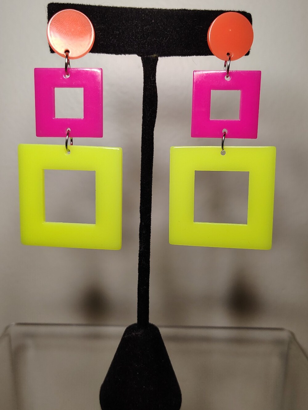 Neon Geometric Dangle Earrings - Pink, Lime & Orange